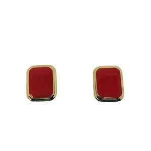 Vintage 1980s Hot Pink Earrings Rectangle Gold Clip Ons